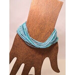 Peyote Bird Multi-Strand Blue Tones Sead Beads Button Fasten 7.5" Bracelet NWT